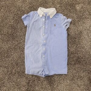 Ralph Lauren Baby Boys Blue Stripe Button Front Romper 24 Months